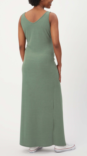 Stowaway Collection Maxi Ribbed Maternity Dress in Sage - back view