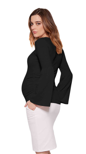 Stowaway Collection Bell Sleeve Maternity Top in Black Side View
