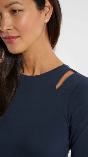 Stowaway Collection Double Keyhole Maternity Top in Navy - Detail View